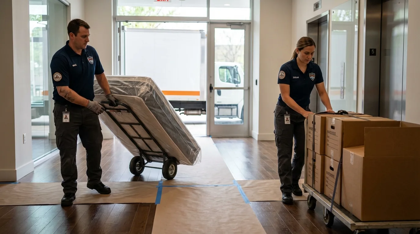 Professional apartment movers loading elevator in Swanquarter, NC